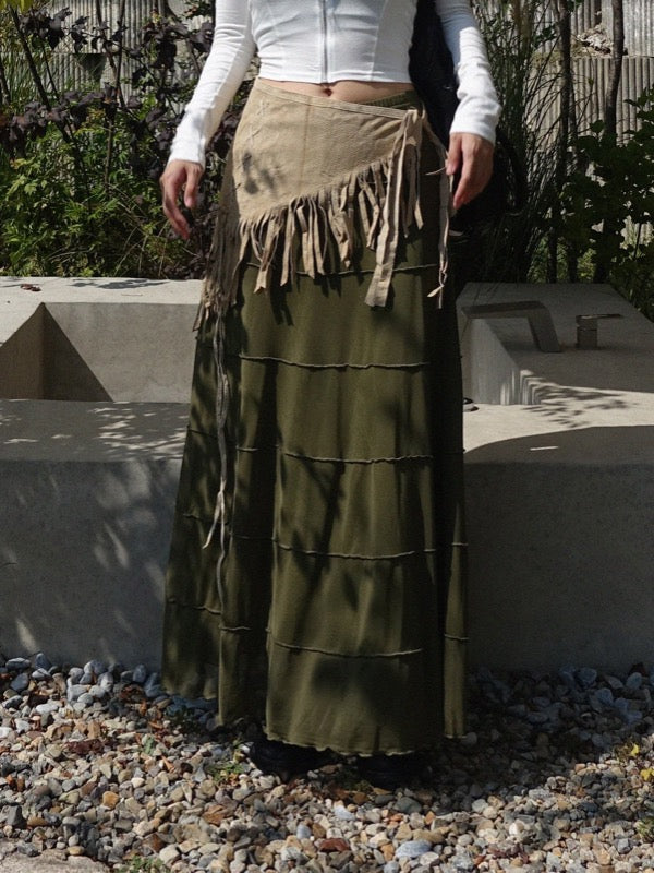 KHAKI FLARED MAXI SKIRT