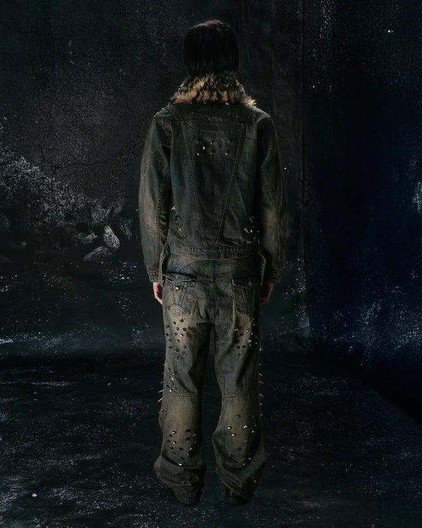 "MORE CHAOS" SPIKED JAPANESE DENIM SET - JACKET