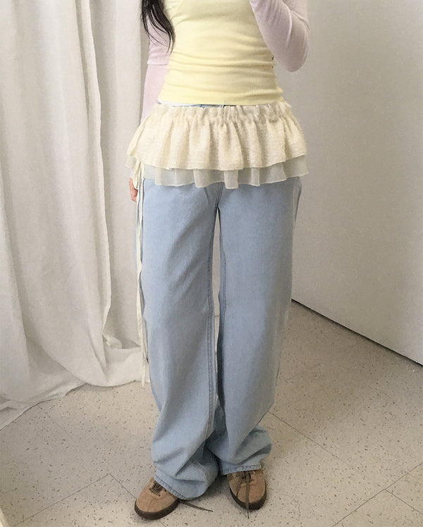 Light Blue Straight Wide Denim Pants
