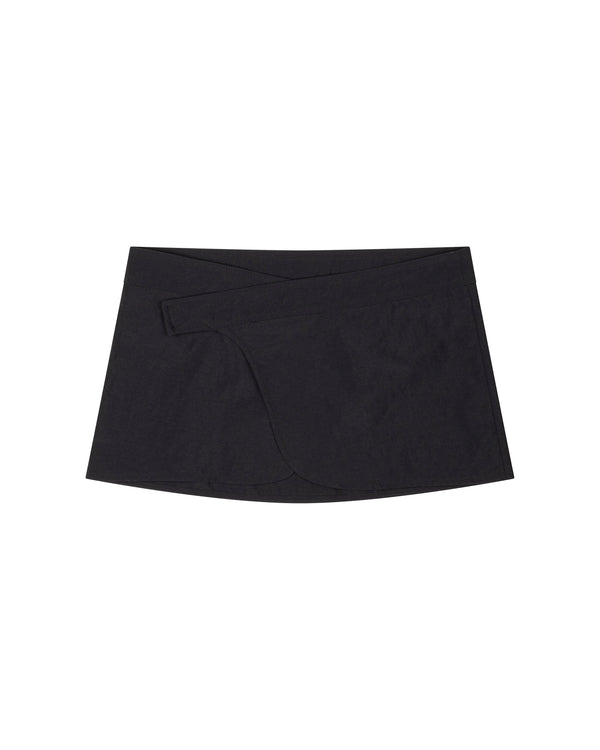 TWO TONE VELCRO WRAP SKIRT, BLACK