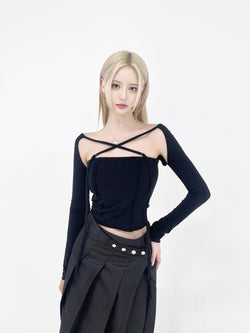 Miss strap layered long sleeve T (2color)