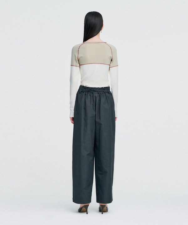 Ribbon Tied Wide Pants _ GREY