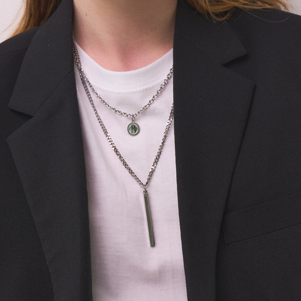 Men's two-line necklace layered chain_CLEF DUAL SB NEC