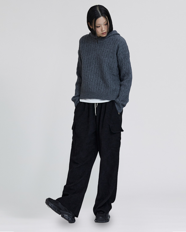 Hood cable knit _ GRAY