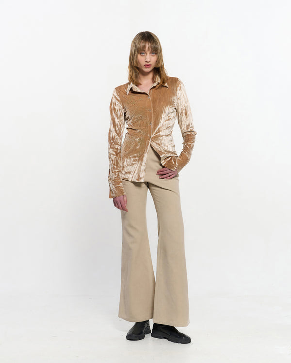 Embroidered Velvet Slim Shirt _ BEIGE