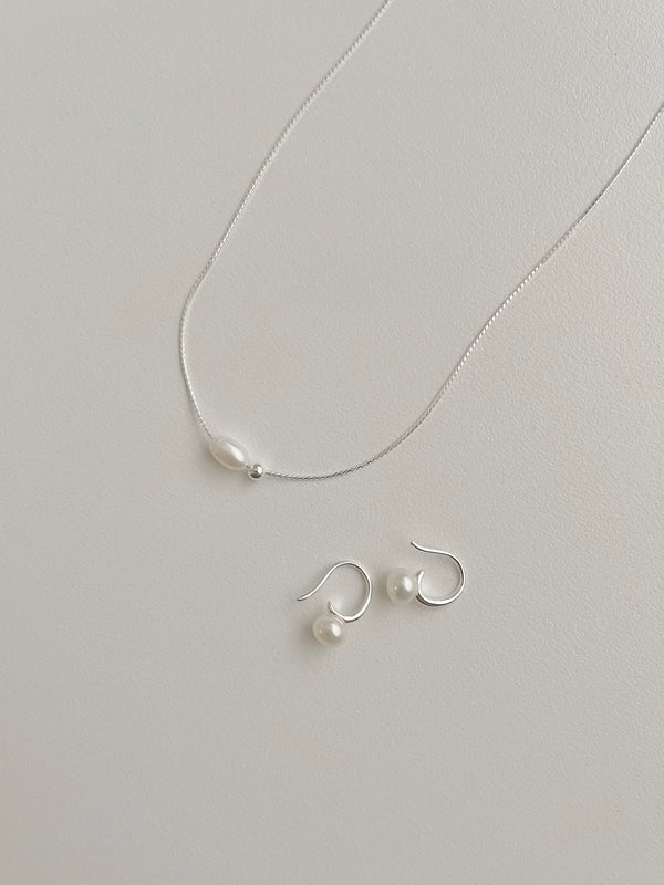 [Silver 925] freshwater pearl mini ball necklace and earrings set / wedding guest look daily simple silver