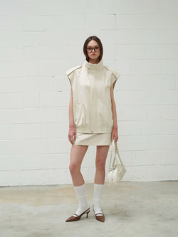 High Necked  Oversized Vest Cream