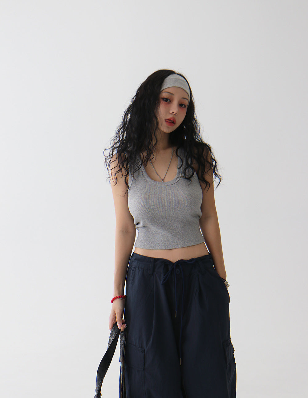 4 color string cargo wide pants