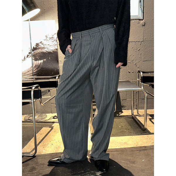 [UNISEX] Stripe tuck wide slacks (2color)