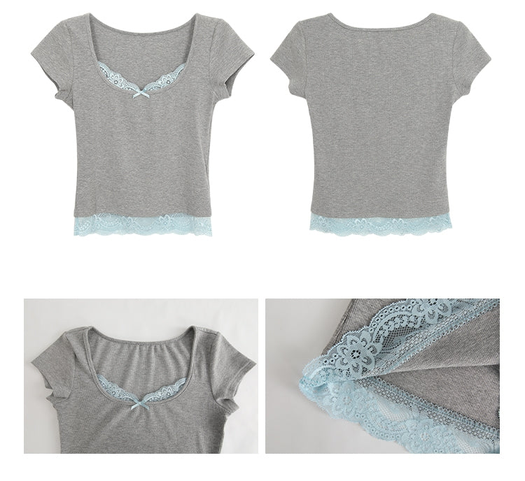 Sky Lace Gray Short Sleeve Tee