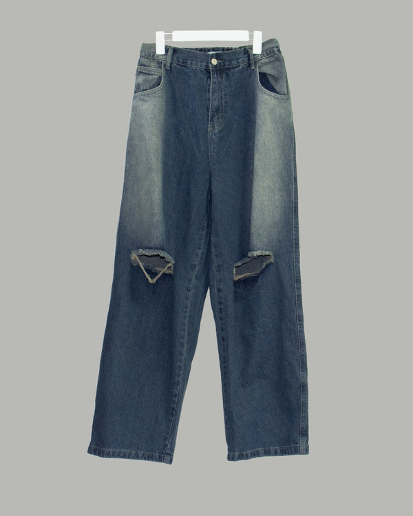 Ripper washed wide denim pants