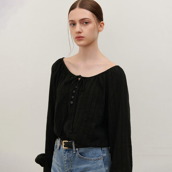 STRAP BALLOON BLOUSE BLACK