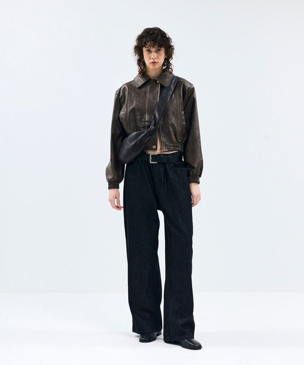 85-VIVAJ005 [Vegan Leather] Vintage Shape Crop Blouson Leather Jacket