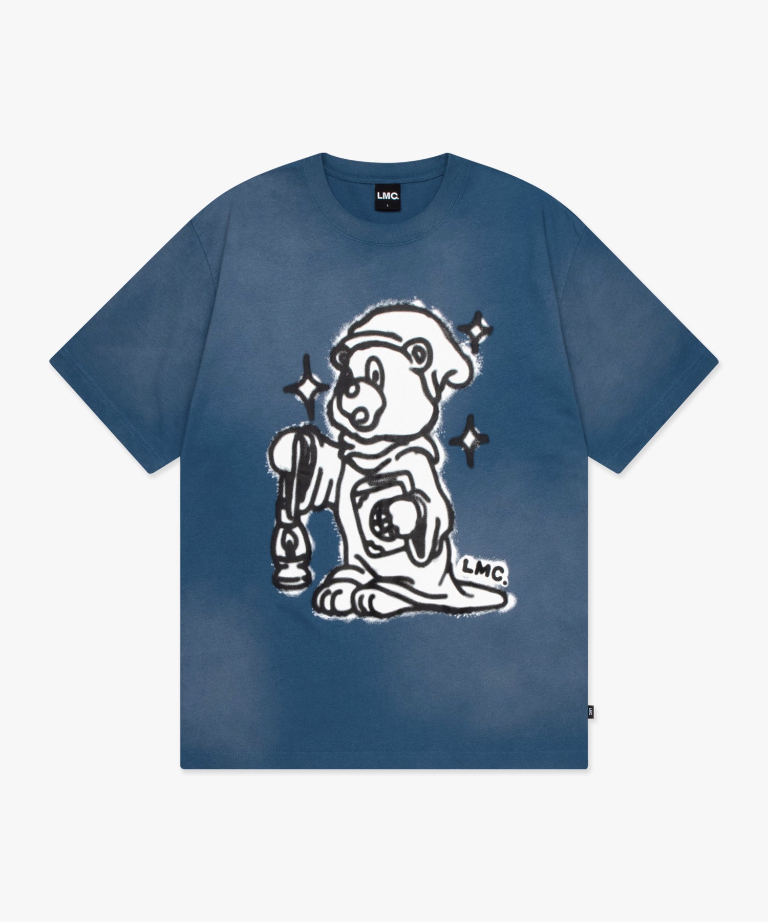 BLEACHED SPRAYED BEAR TEE dark blue