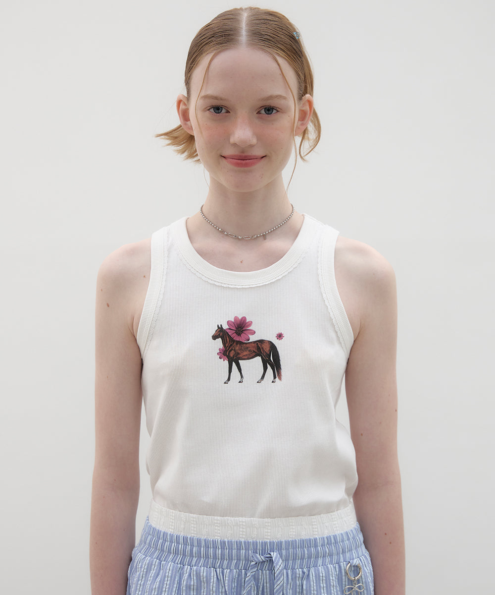 Flower Horse Tank Top - White