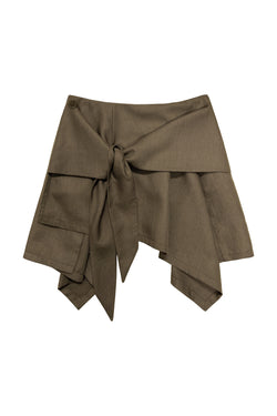 UNBALANCE TIED SKIRT (BROWN)