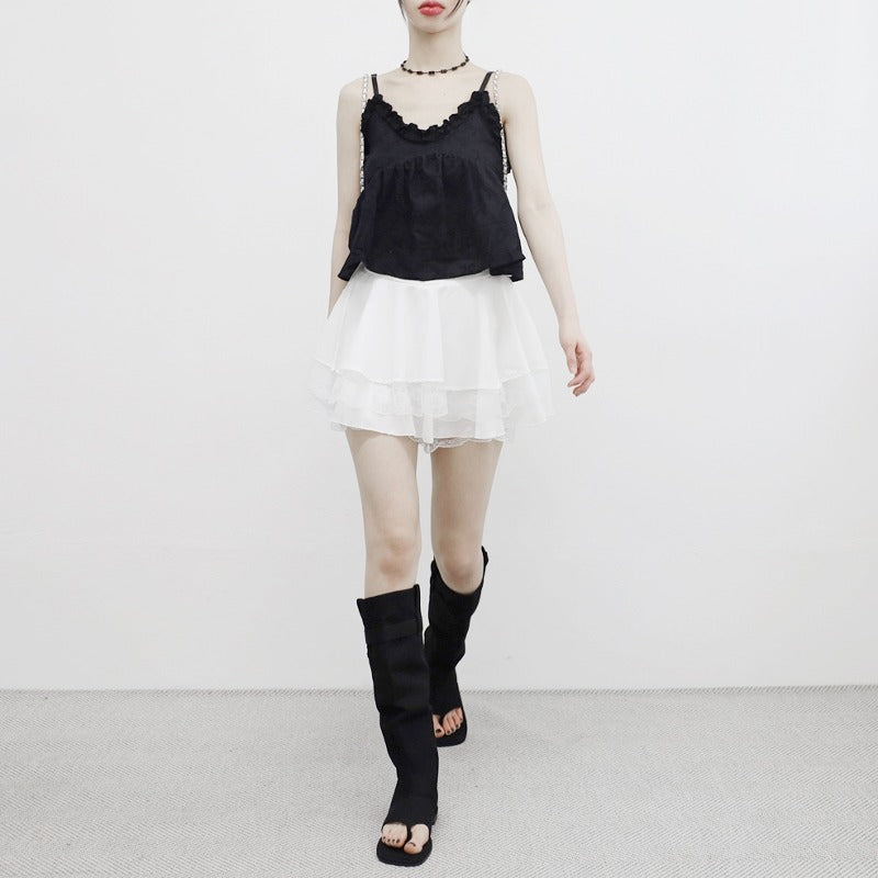 Etoile Ribbon Frilled Sleeveless