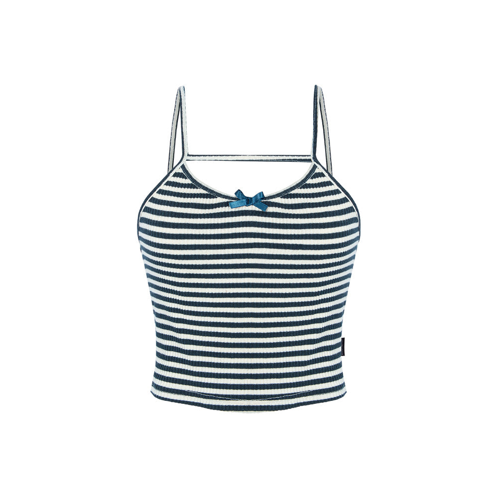 STRIPE RIBBON SLEEVELESS_Navy