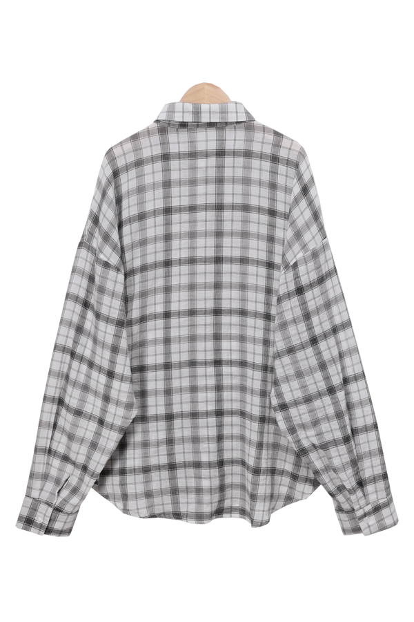 Barnnet Summer Checkered Oversized Fit Collar Cotton Long-Sleeved Shirt (2 colors)