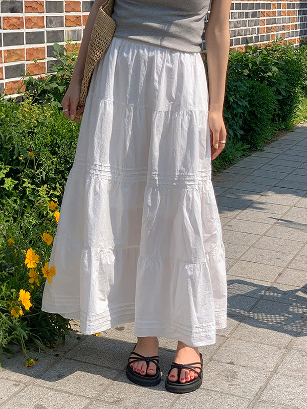 Moyes shirring summer bendable cancan flared long skirt