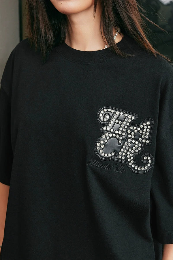Rhinestone Patch Basic T-Shirt