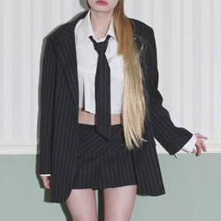 Striped Oversized Blazer (Black)