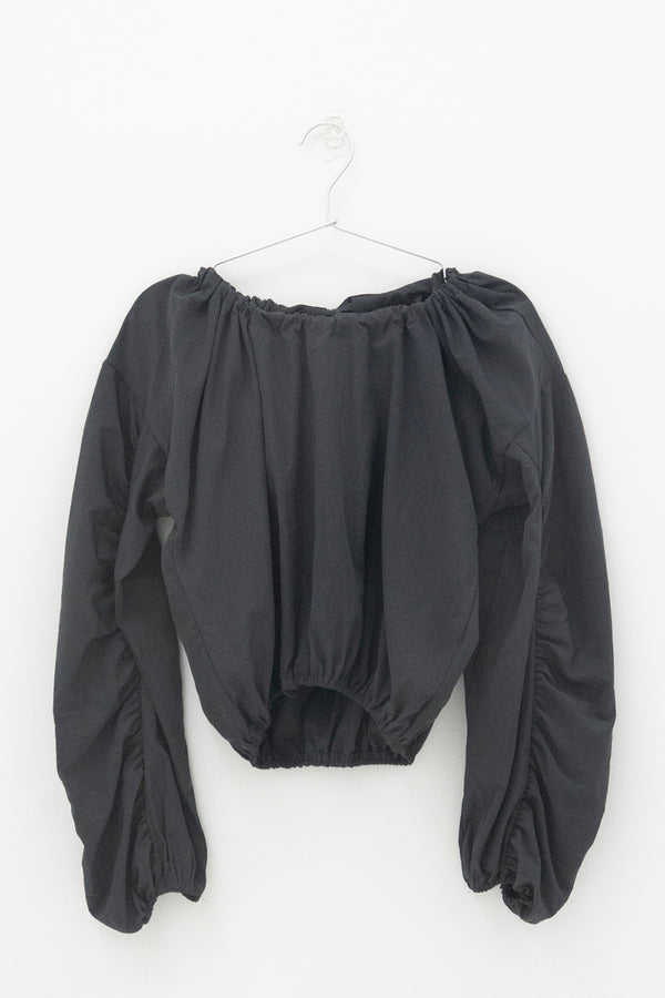 Volume Round Shirring Blouse (Charcoal)