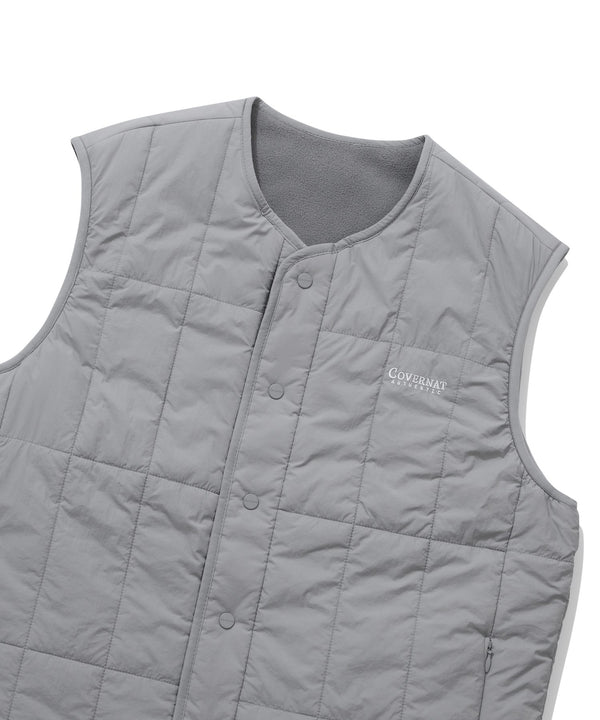 Fleece Reversible Check Quilted Vest Gray