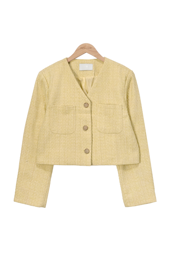 Moi Wool No Collar Tweed Cropped Jacket (5 colors)