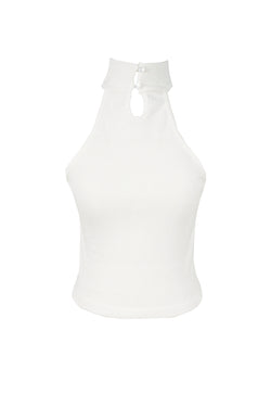 [春] - Halter neck button sleeveless (Black/White)