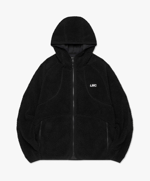 ITALIC BOA FLEECE RVSB HOODED JACKET - BLACK