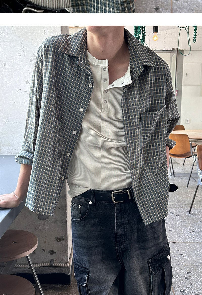 [Unisex] リネンクロップチェックシャツ ver.2(3color)