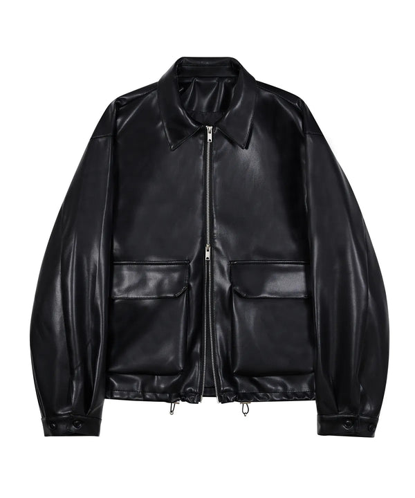 86-IRO086 single collar neck leather jacket