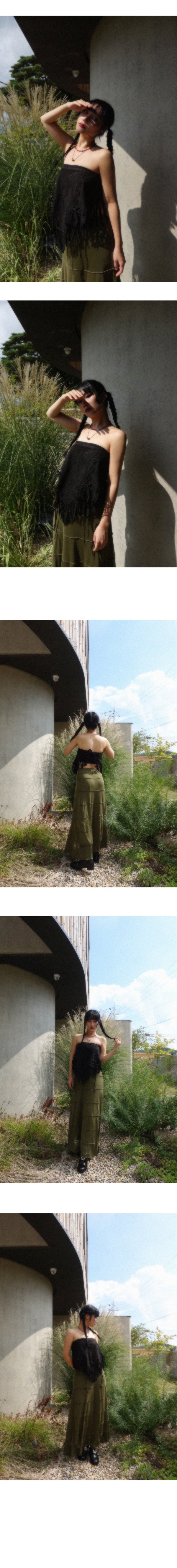 KHAKI FLARED MAXI SKIRT