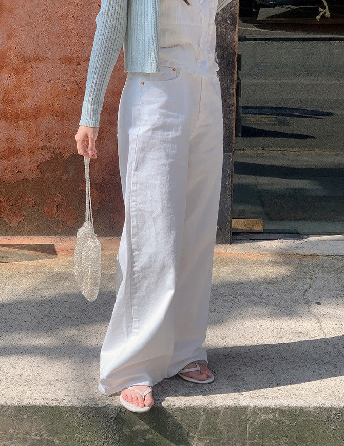 ET White Summer Cotton Wide Pants