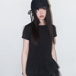 フリルレイヤードドットTシャツ (Black) F25QB128