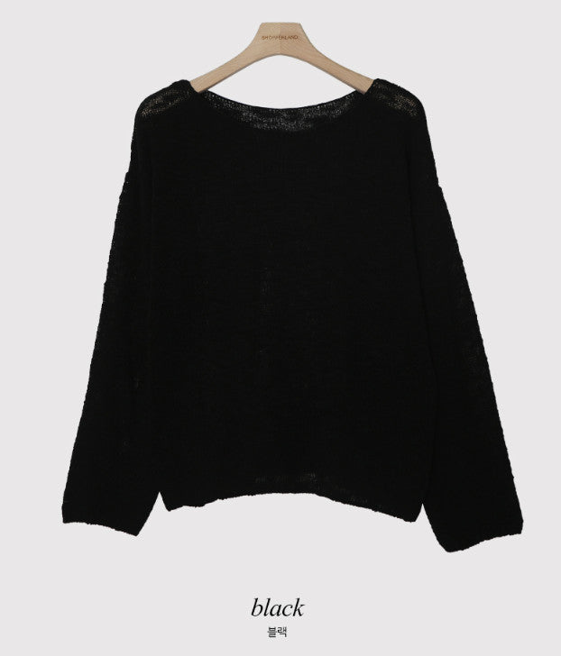 Wave Slab Loose Boat Neck Knit (4color)