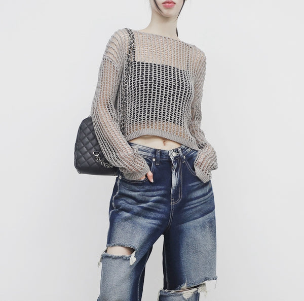 a see-through cropped knitwear