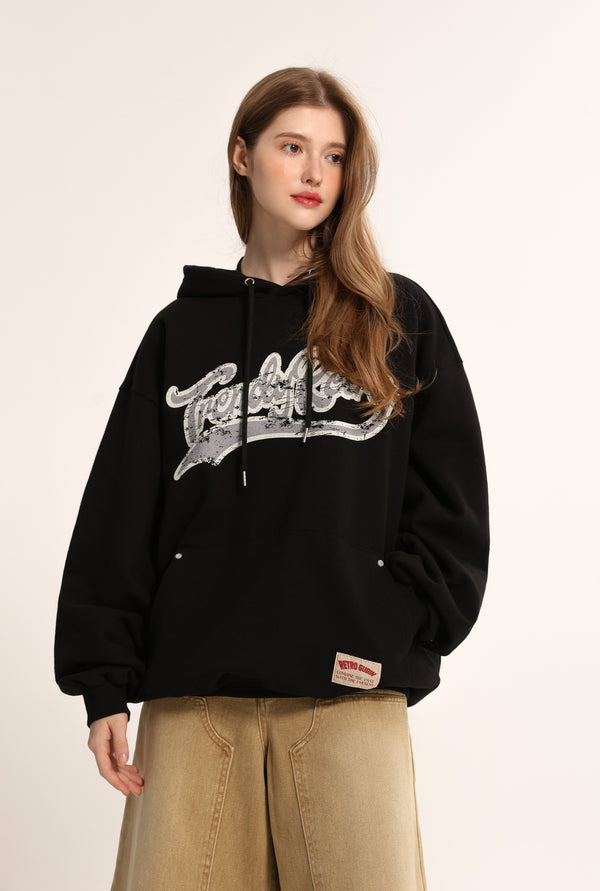 Crack Printed Logo Hood - Black