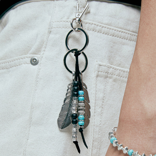 navajo feather & beads keyring black