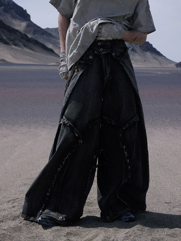 Folded Structure Baggy Jeans