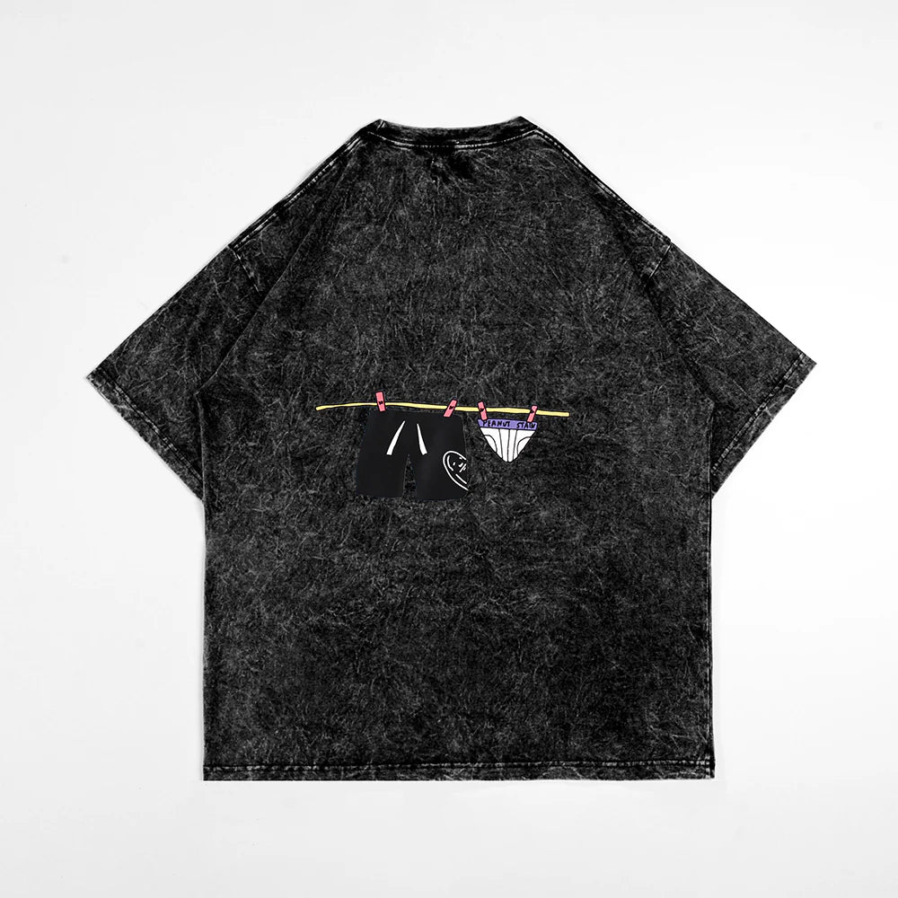 PEANUT STAIN - Hang Out To Dry Washed Black Oversized Tshirt