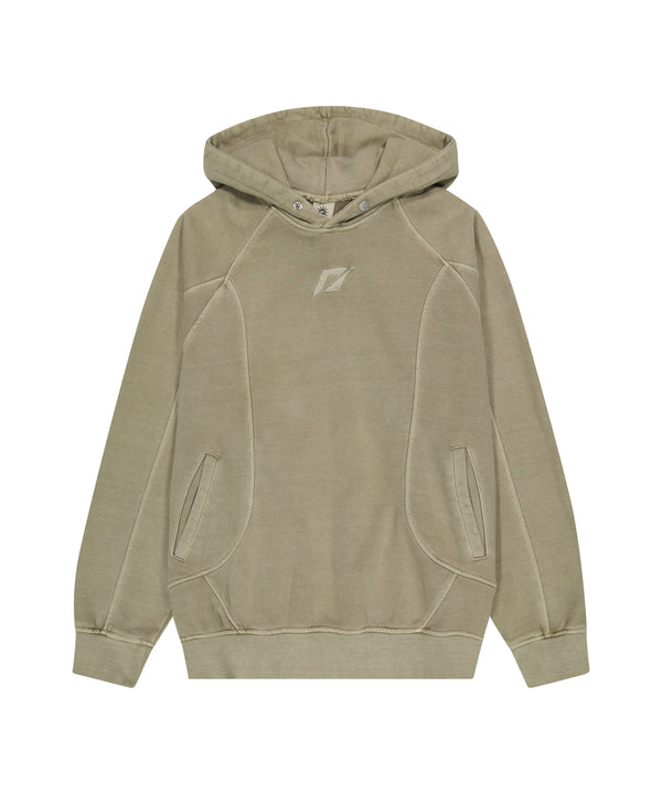 [Heavy Cotton] Pigment Washing Puzzle Embroidered Hoodie_Olive