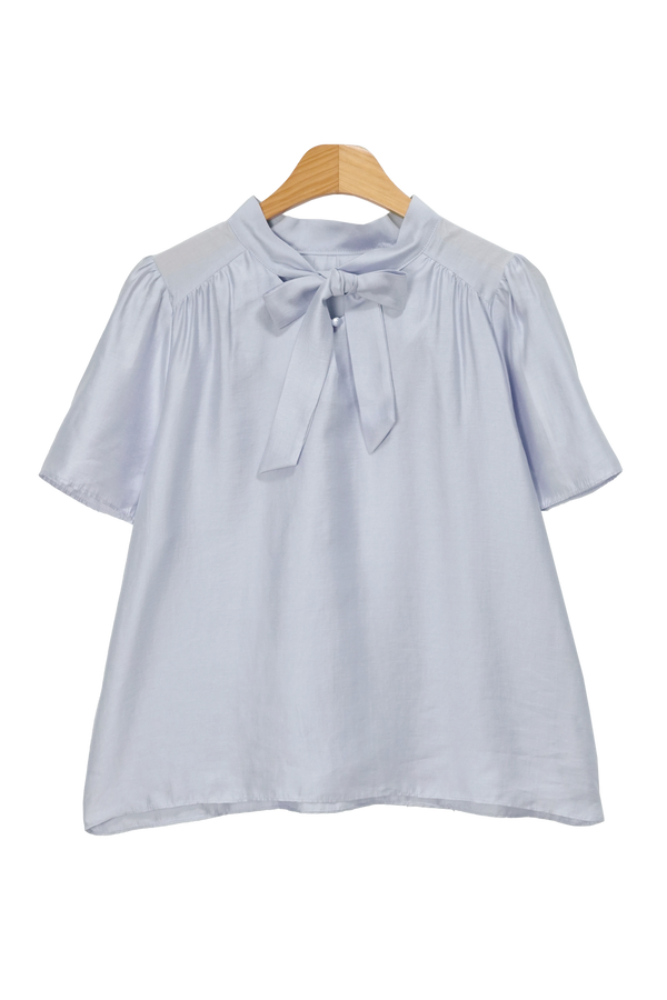 Cows Tie Two-Way Spring Shirring Short Sleeve Blouse (3 color)