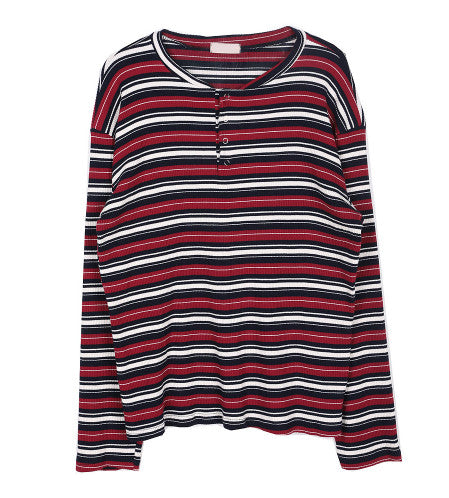 No.0872 stripe HENRY NECK T (3color)