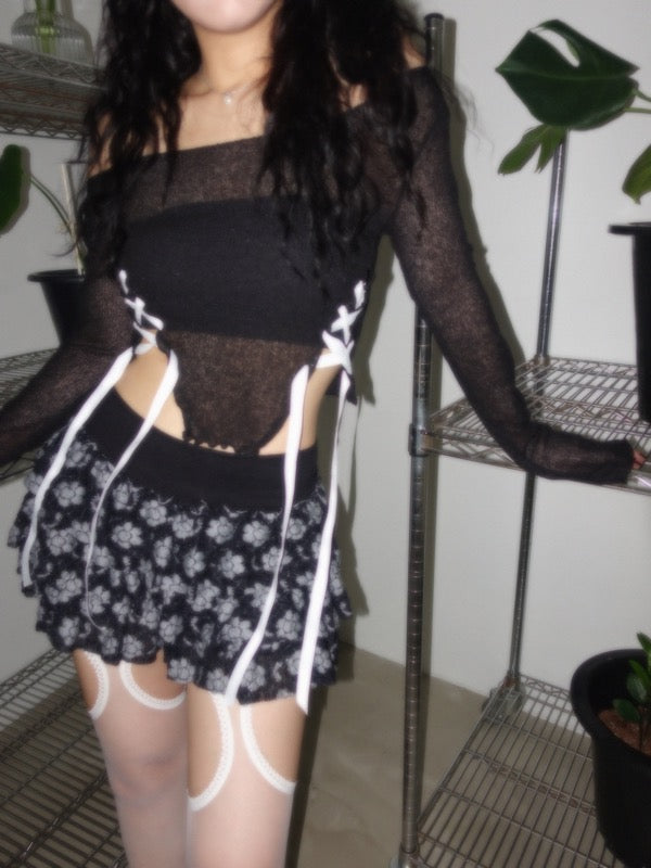 SEE-THROUGH CORSET CROP TOP (WHITE, BEIGE, BLACK 3COLORS!)