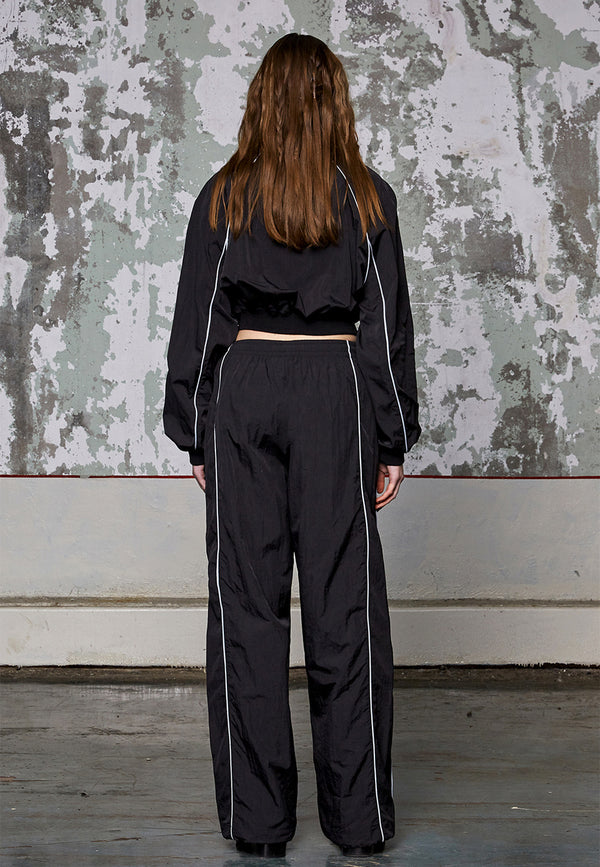 Track logo piping crop zip-up - BLACK