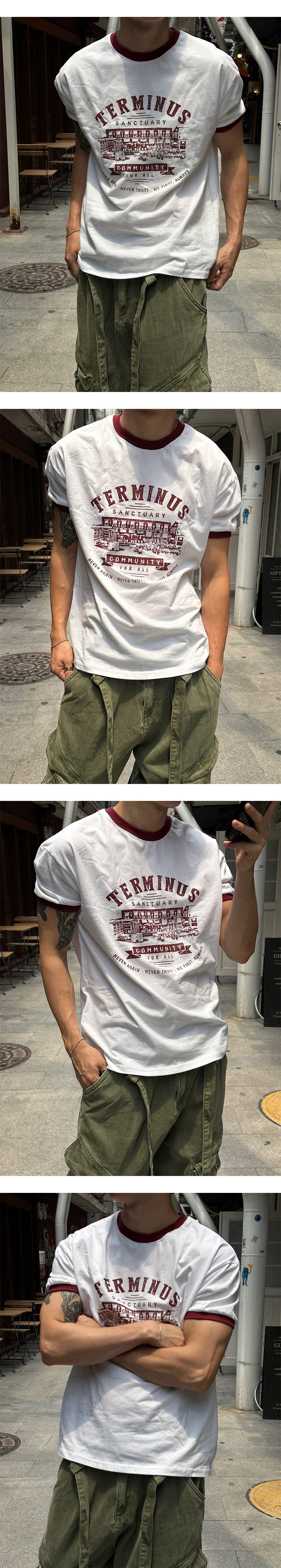 [MUSCLE FIT] ヴィンテージプリントリンガーTシャツ(4color)