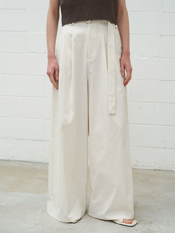 Belt Detail  Wide Pants Cream