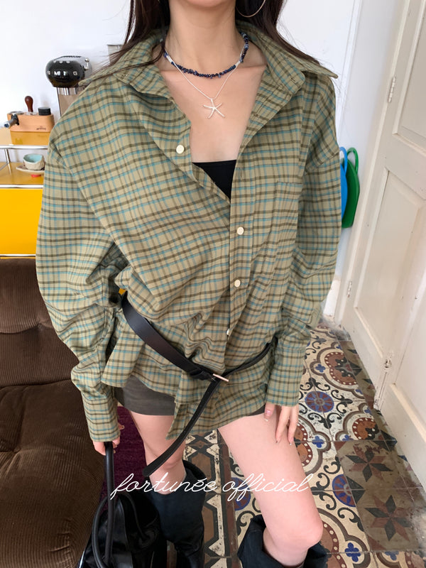 Khaki Checkered Loose Fit Boxy Shirt